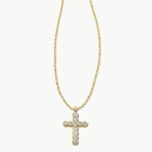 New! Kendra Scott Cross Gold Pendant Necklace in White CZ
